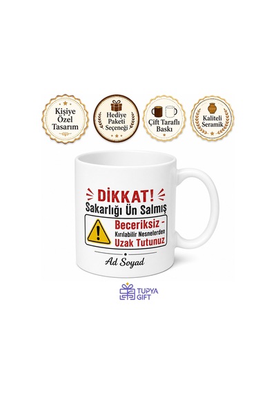 Sakarlığı Ün Salmış Beceriksize Dikkat Kırılabilir Çarpan Kupa Hediye Bardak Beyaz / Çok Renkli