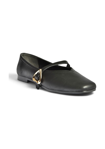 Fox Shoes Y726632609 Siyah Kalp Toka Detaylı Kadın Babet