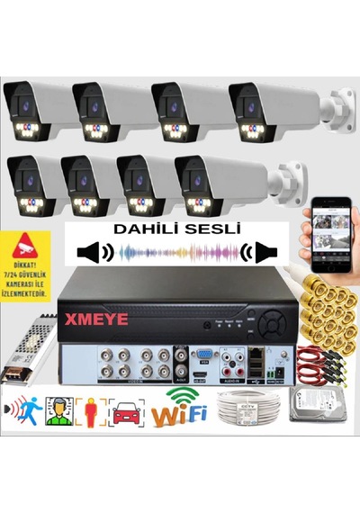 8 Li Sesli Araç İnsan Yüz Ve Hareket Algılayan 5 Mp Lens 9 Warm Led Gece Renkli Kamera Seti 5909ws