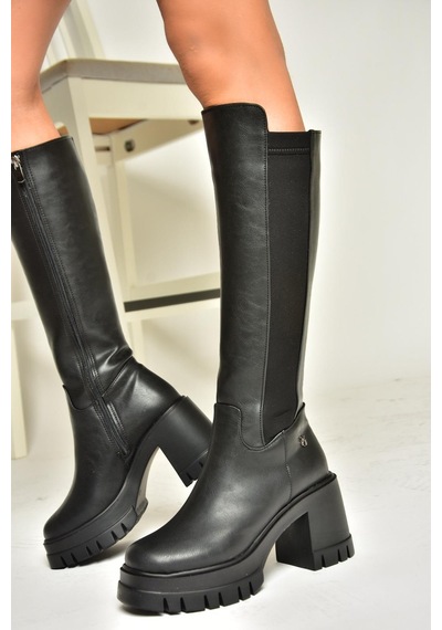 Fox Shoes T973390009 Siyah Kalın Topuklu Kadın Çizme Siyah