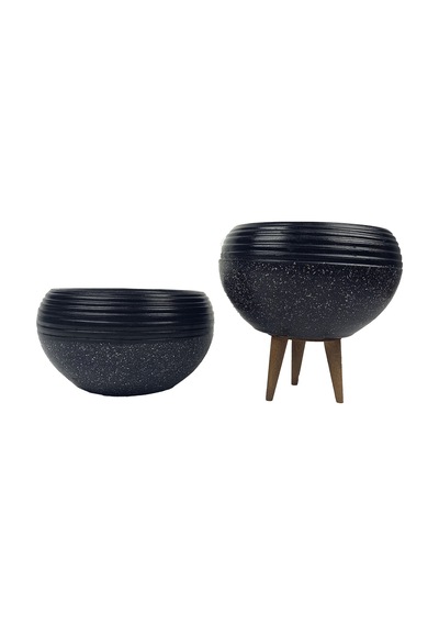 Bitki Tasarımı Ev Dekorasyon  Siyah Granit Küp Aranjman Saksı Saksılık Salon Çiçeklik İkili Set (Ayaksız-3 Ayaklı)