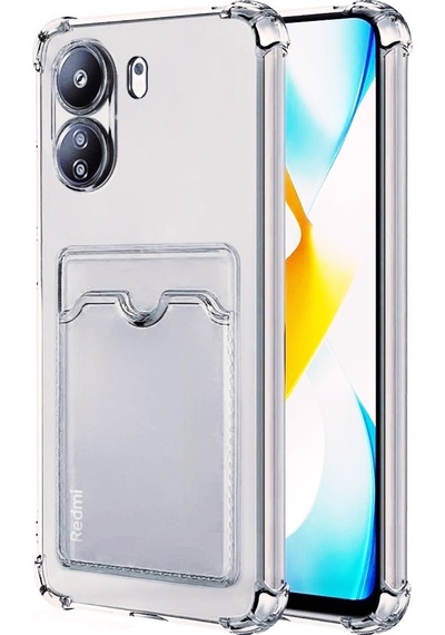 Apsuwa Xiaomi Poco C65 Kılıf Kartlıklı Şeffaf Silikon + Ekran Koruyucu