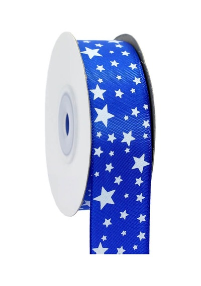 Saten Kurdele. Yıldız Baskılı. 2.50 Cm X 23 Mt - Koyu Mavi