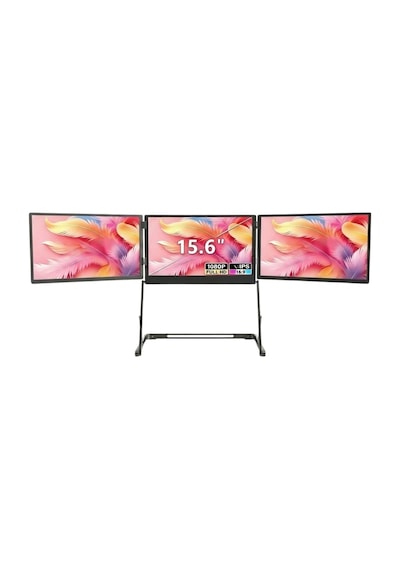 Ultrax 15.6" Üçlü Taşınabilir Monitör Katlanabilir Ayaklı Çoklu Ekran Full Hd Ips