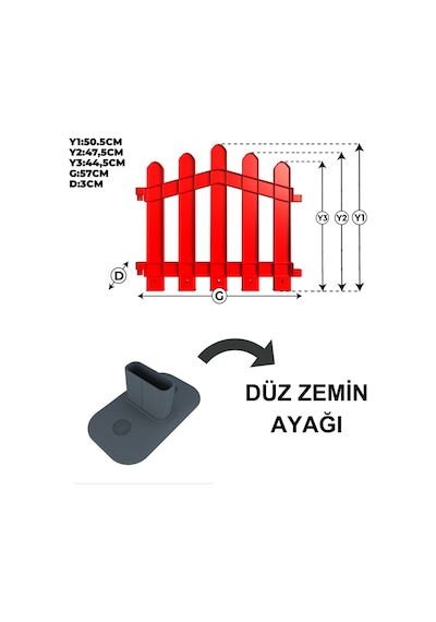 Dekoratif Plastik Alan Oluşturma Ve Bahçe Çiti 10 Adet Çit Y: 50 Cm / G: 5.5 M Sert Zemin Ayaklı - Yeşil