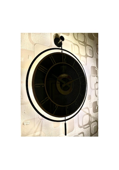 Pey Aksesuar Metal Camlı Duvar Saati 40x60cm Işıklı Gerçek Cam Duvar Saati Modern Tasarım Siyah-füme-beyaz-gümüş
