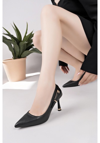 Ay Mood Aymood Siyah Cilt Yandan Gold Tokalı Günlük Şık Stiletto A Siyah Cilt
