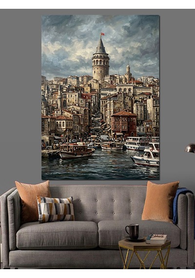 Denizden Galata Kulesi Ve İstanbul Dekoratif Kanvas - Mdf Ahşap Tablo