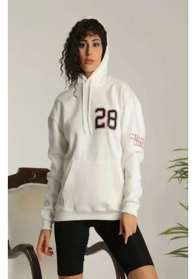 De'charme Unisex Kapşonlu Baskılı Sweetshirt - Beyaz