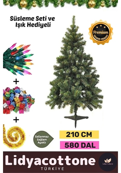 Noel Paketi Kutu Süsleme Seti Yılbaşı Çam Ağacı Renkli Işığı Yeni Yıl Kutlama Parti 210 Cm 580 Dal Standart
