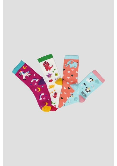 Defne Baby 4 Çift Unicorn Desenli Kız Çocuk Soket Çorap Renkli