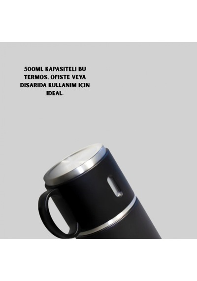 500 Ml 304 Paslanmaz Çelik Isı Korumalı Termos Ve 2 Bardak Seti Silikon Tabanlı Çok Renkli