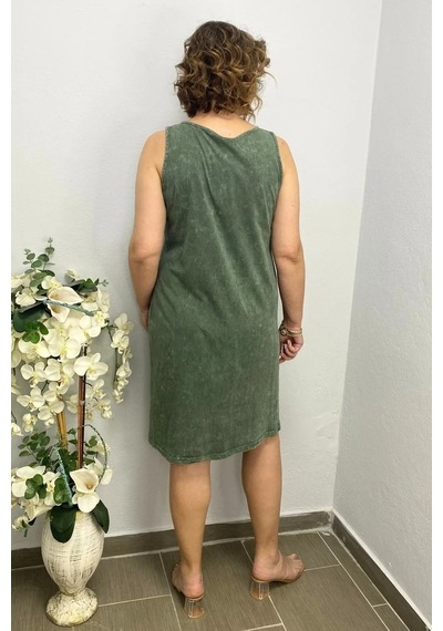 Mia Butik Kadın Yıkamalı Önden Düğmeli Elbise Haki