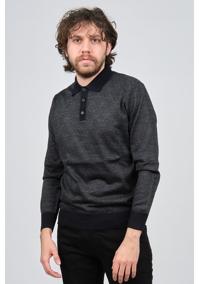 Pave Erkek Polo Yaka Desenli Yün Kazak 4537094 Lacivert Lacivert