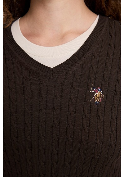 U.S. Polo Assn. Kadın Koyu Kahverengi Basic Kazak 50327575 Vr084