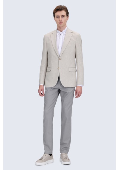Hatemoğlu Bej Comfort Fit Mono Yaka Klasik Ceket