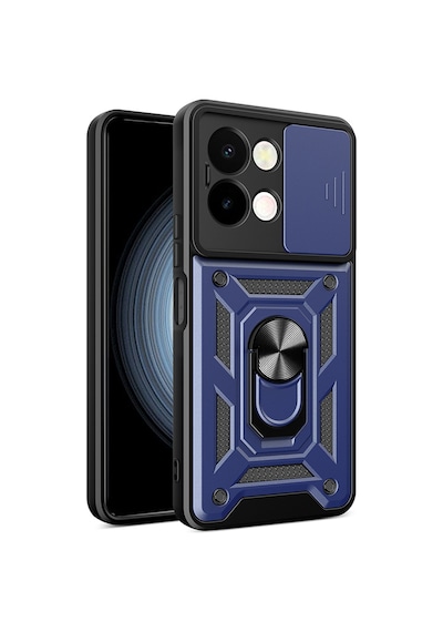 Vivo Y28 Kılıf Sürgülü Kamera Koruyucu Manyetik Standlı Tank Koruma Celikaksesuar Siyah