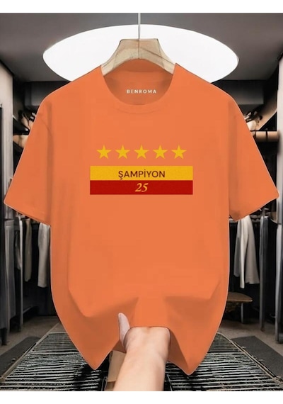 Şampiyon 25 Baskılı Unisex Tişört Turuncu