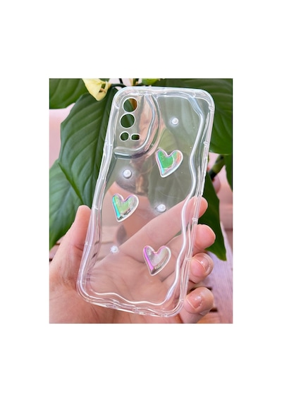 Fibaks Oppo A55 4G Uyumlu Kılıf 3d Kalpli İnci Tasarımlı Desenli Kamera Korumalı Şeffaf Silikon Kapak