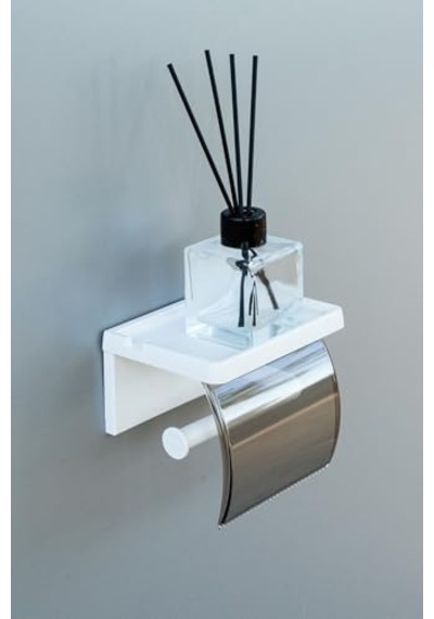 Yapışkanlı Kapaklı Tuvalet Kağıdı Askısı Banyo Tuvalet Kağıtlığı Aparatı Peçetelik Organizer Plastik, Beyaz 16.5 x 12.2 x 11.2 CM