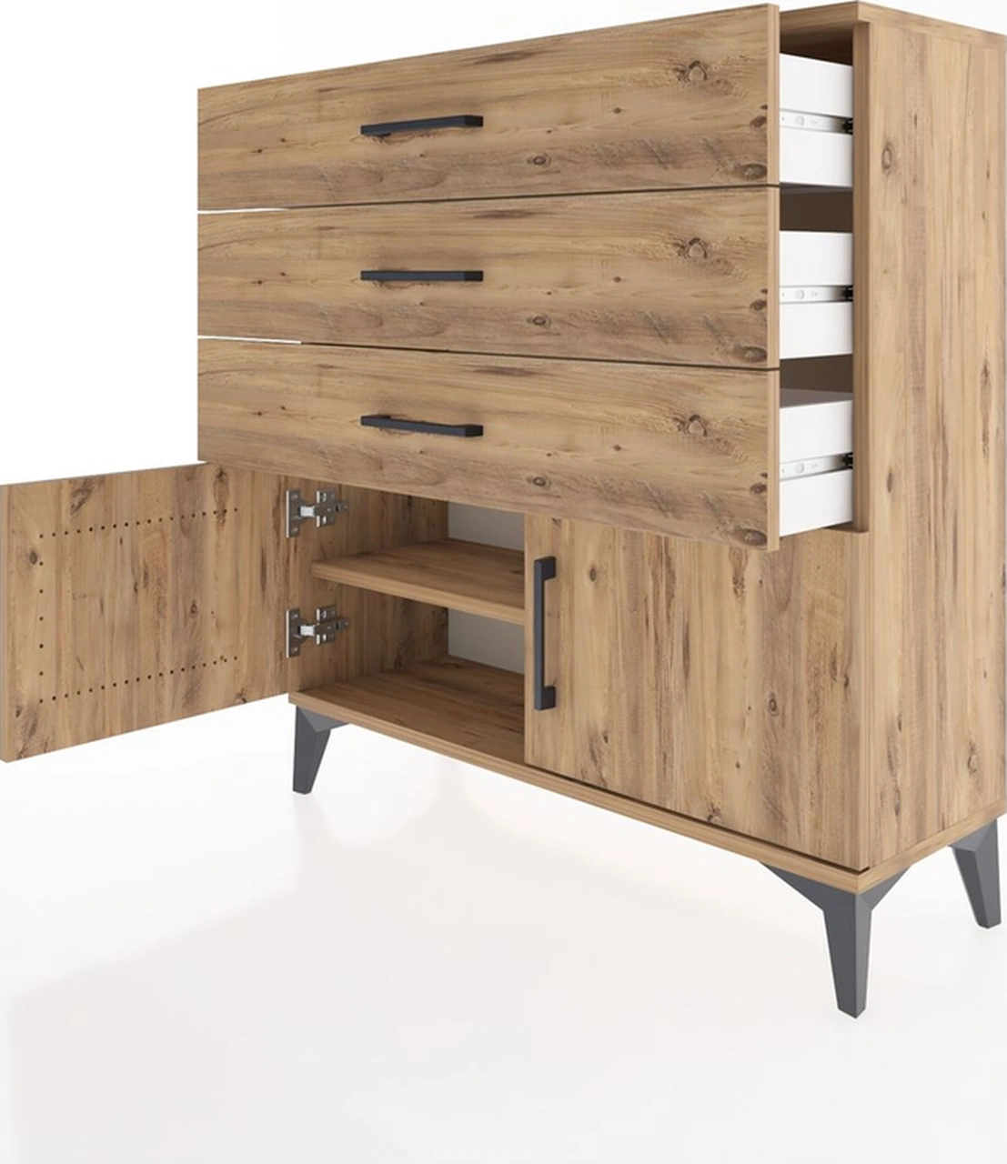 Arges Şifonyer Tek Raflı 3 Çekmeceli 2 Kapaklı 88x30x96 Çam-çam Çam