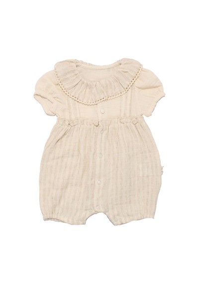 Bebegen Kız Bebek Bej Müslin Bebe Yaka Fırfırlı Çıtçıtlı Tulum Çok Renkli