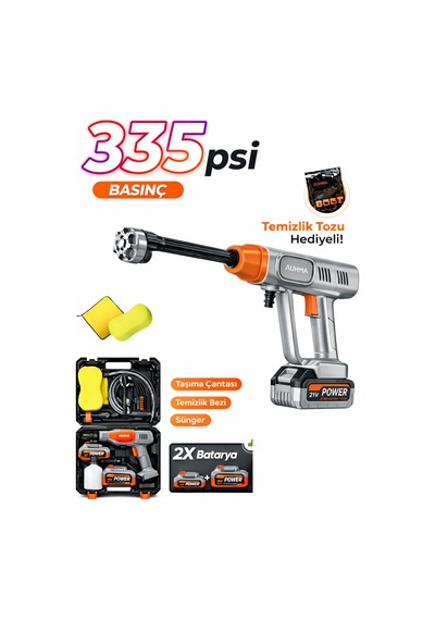Auhma Acr-05 Şarjlı Basınçlı Oto Yıkama Makinesi - 21v Çift Bataryalı Full Aksesuar Setli