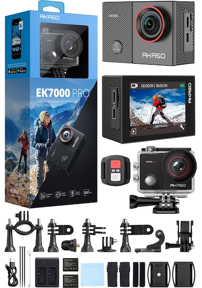 Akaso EK7000 Pro 4K Wi-Fi Aksiyon Kamera ve Süper Aksesuar Seti (Akaso Türkiye 2 Yıl Garantili)