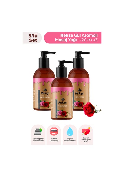 Erotik Masaj Yağı 3 Lü Set Gül Aromalı, Yenilebilir, 120 Ml X 3 Su Bazlı Unisex Vücut Yağı - 305870836