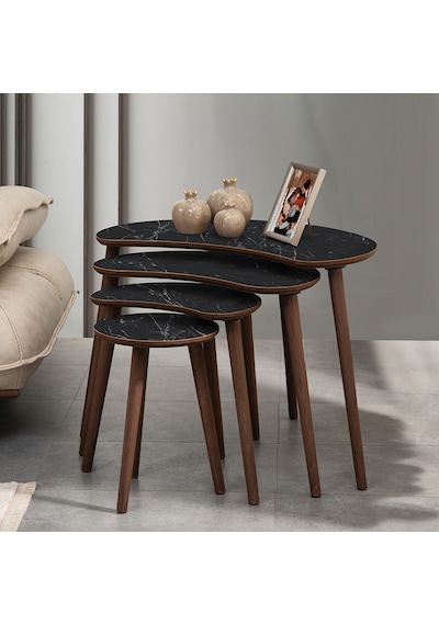 Vovvahome Moon 4lü Mdf Ahşap Zigon Sehpa Ve Orta Sehpa - Siyah