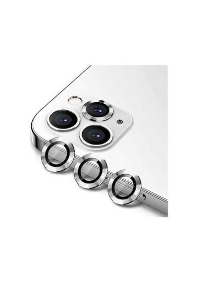 Apple Uyumlu iPhone 12 Pro Max Metal Çerçeveli 3'lü Kamera Lens Koruyucu-gümüş