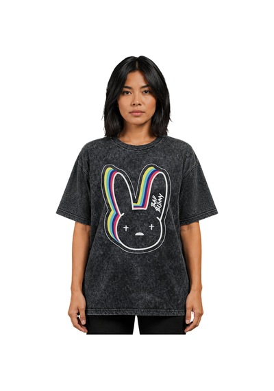 Sevbano Bad Bunny Rapper Şarkıcı Baskılı Unisex Oversize Vintage Yıkamalı Siyah