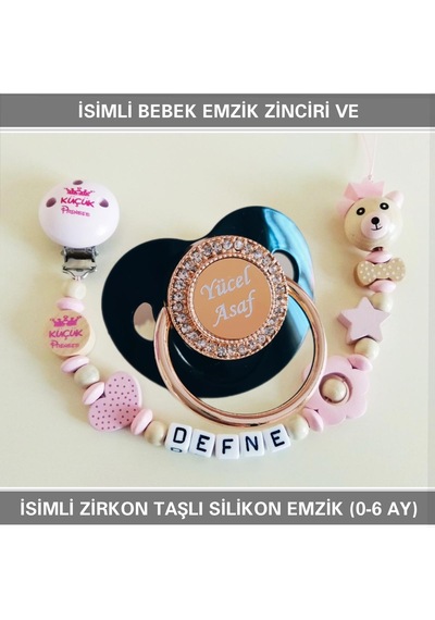 Sahi Aksesuar İsimli Bebek Emzik Zinciri ve İsimli Bebek Silikon Emzik BEZYI291 Mavi