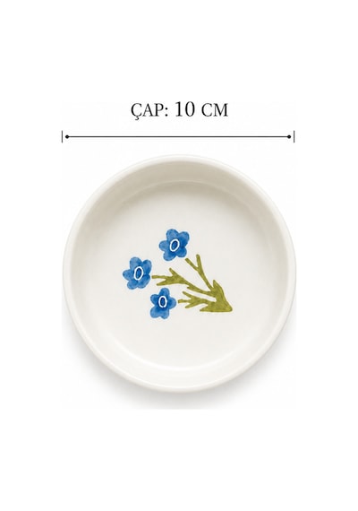 Blue Gift 4 Lü Seramik Kase Seti 10 Cm Çiçek Desenli Çerezlik Ve Sosluk Beyaz