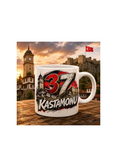 Kastamonu Temalı Kupa Bardak Retro Arma Desen 12 Beyaz Beyaz