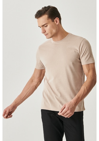 Ac&Co / Altınyıldız Classics Erkek Melanj Slim Fit Bisiklet Yaka 2'li Düz Tişört Paketi Hakı-bej Melanj Haki - Bej Melanj