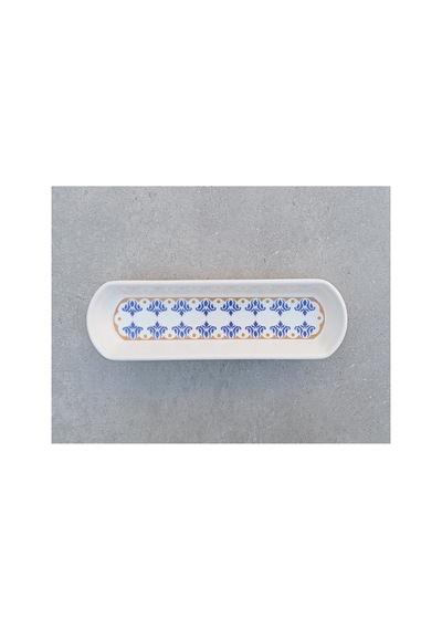 Ottoman 3 Adet Seramik Zeytinlik Oval Kayık Sunum Tabağı - 6x20cm Mavi