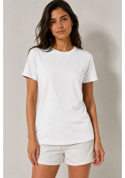 Bym Style Unisex Basic Beyaz Bisiklet Yaka Kısa Kollu Pamuklu Tişört