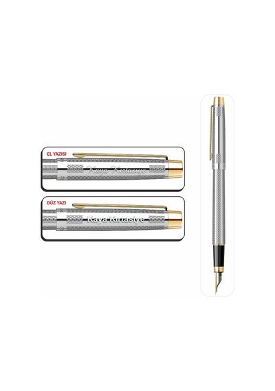 Scrikss Isminize Özel 722W Gold Krom Balıksırtı Dolma+Tükenmez Ka
