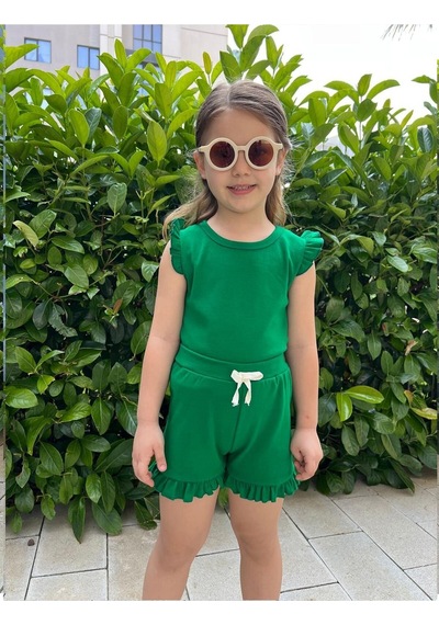 My Kids Wear Fırfırlı Kız Çocuk Şort Takım KREM
