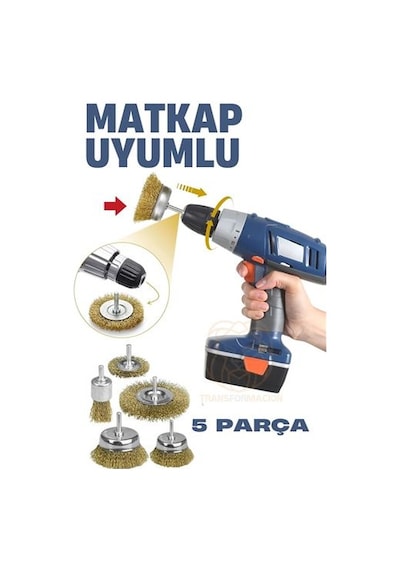 Matkap Uyumlu Saçaklı Pimli Tel Fıça Fırça Seti 1/4 İnç