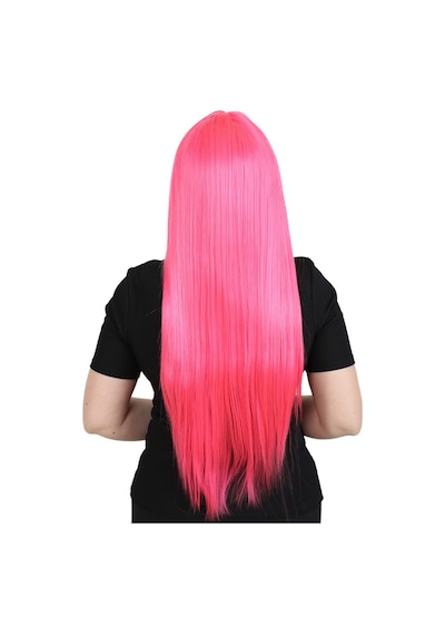 Uzun Kahküllü Fiber Sentetik Peruk - Neon Pembe