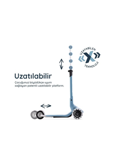 Smartrike Xtend Mini+ 2 Aşamalı Büyüyen Çocuk Scooter 2-9 Yaş Katlanabilir Led Tekerlekli Ocean Blue