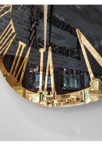 Ayna Denizi Golden Jet Black Model Altın Siyah Renk 50 Cm Dekoratif Aynalı Duvar Saati Siyah