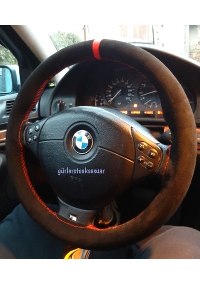Bmw Serisi Dikmeli Direksiyon Kılıfı Kırmızı Yüzüklü Alkantara