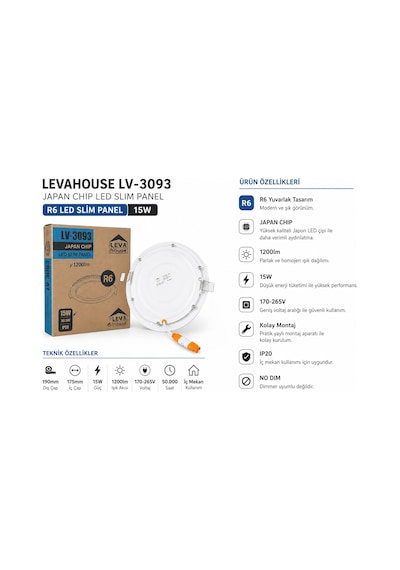 Akıllıelma-leva Lv-3093 Led Panel Yuvarlak Slım Sıva Altı 15w Beyaz 19cm