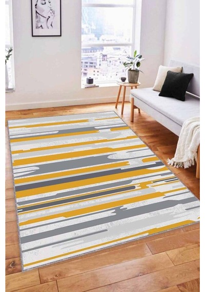 Sarı Spor Kaymaz Tabanlı Makinede Yıkanabilir Halı Fh07n11