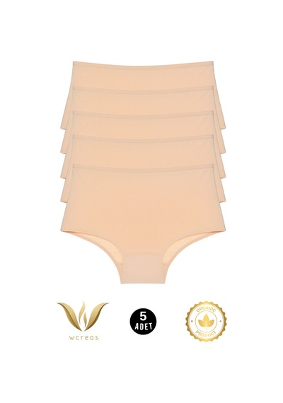 Wcreas Yüksek Bel Pamuklu Kadın Külot, 5'li Paket Pamuklu Yumuşak Kumaş Kadın Külot Ten