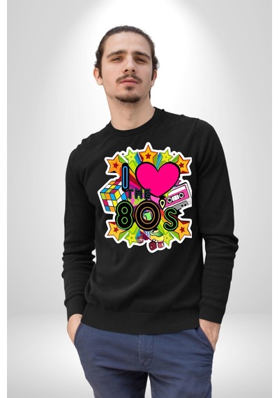 80leri Seviyorum Kaset Ve Özel Hediye Unisex Siyah Sweatshirt Siyah