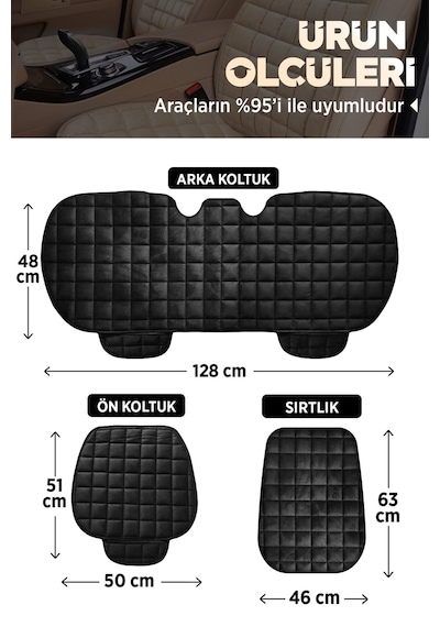 Premium Cepli Ortopedik Oto Koltuk Kılıf Seti - Ön & Arka Koltuk Tam Set - Antrasit